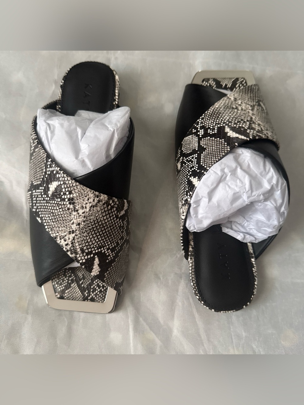 Katy Perry Collections Black & Snake-Print Crossover Slide Sandals
